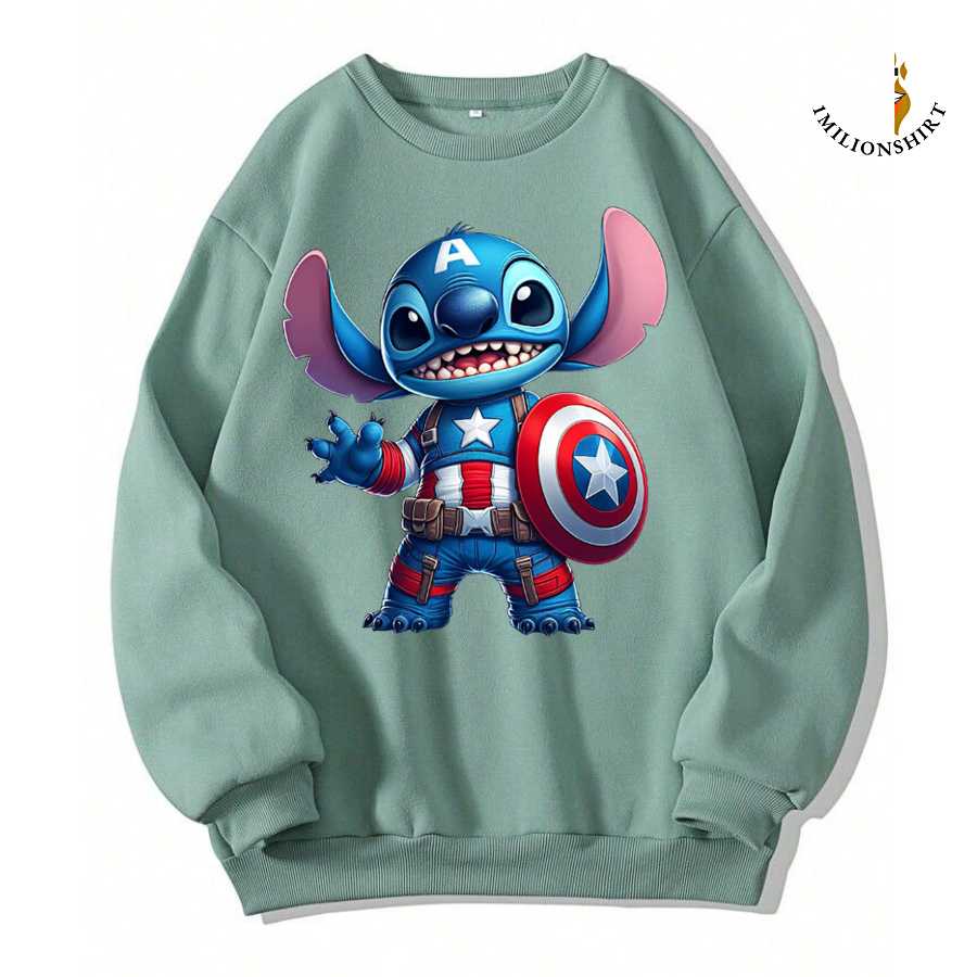 Stitch Captain America Sweatshirt - Avengers Disney Fan Apparel