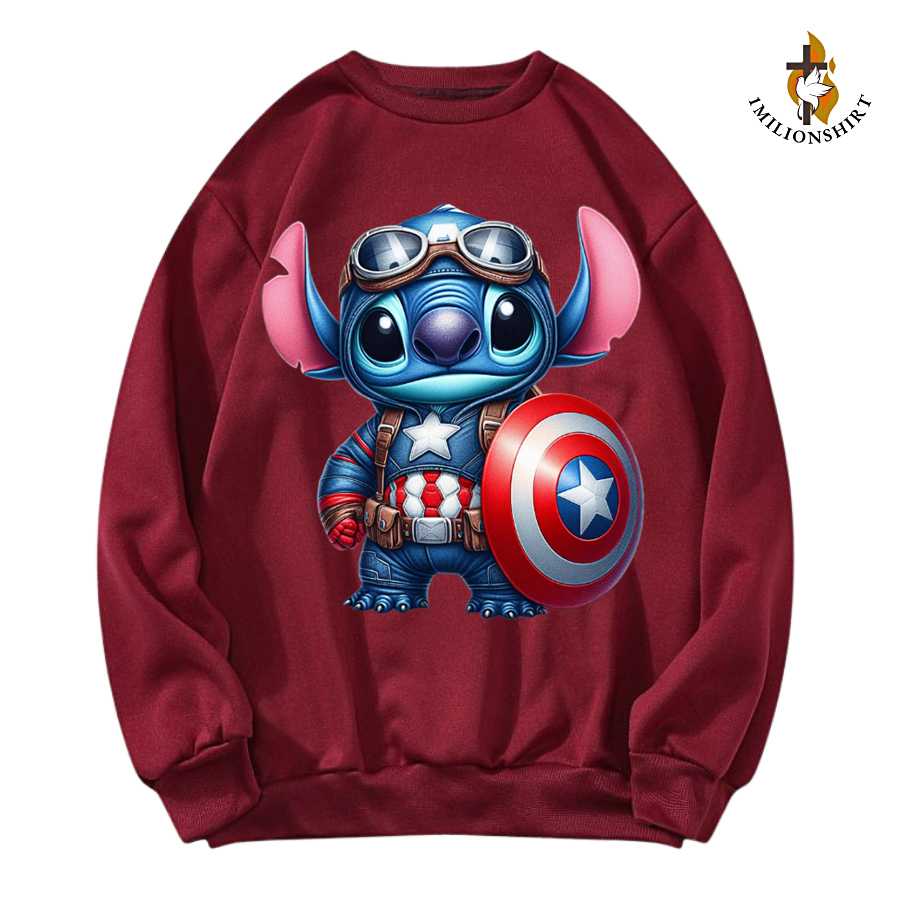 Stitch Captain America Sweatshirt - Avengers Disney Fan Apparel