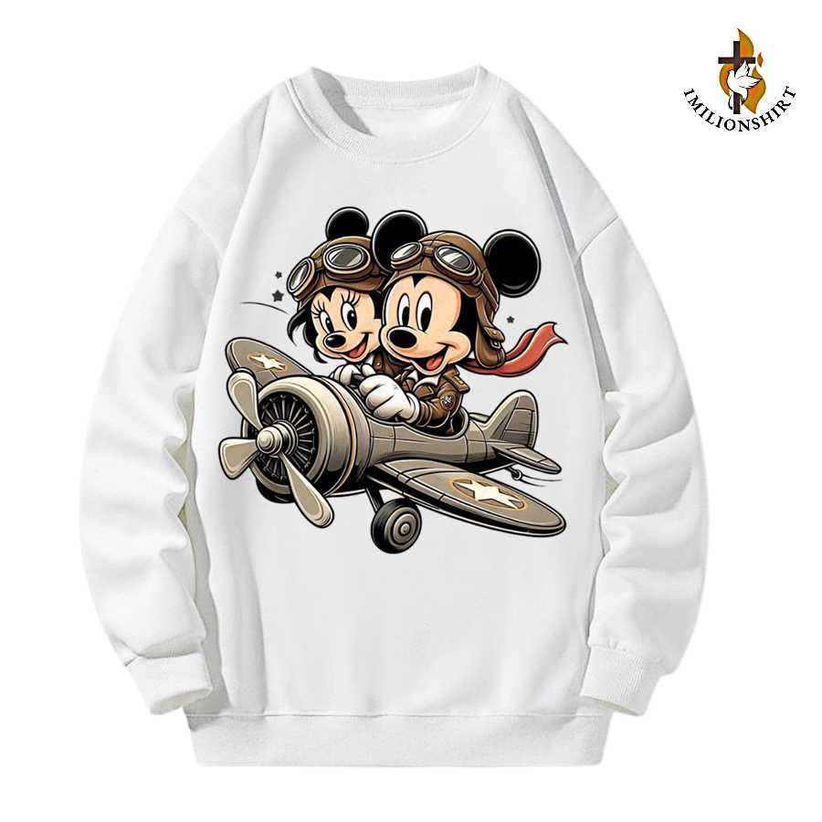 Cute Mickey & Minnie Airplane Sweatshirt - Classic Disney Fan Apparel