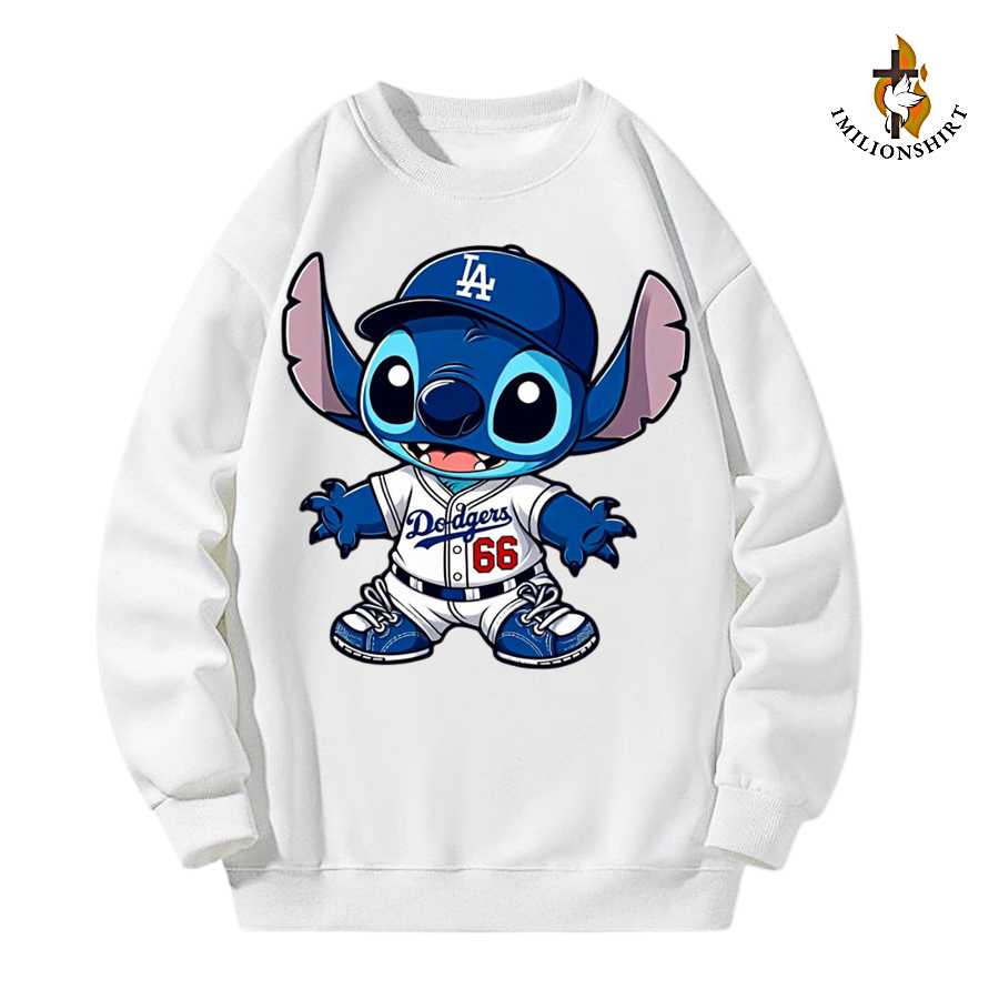 Stitch Dodgers Sweatshirt - Mlb Disney Fan Apparel