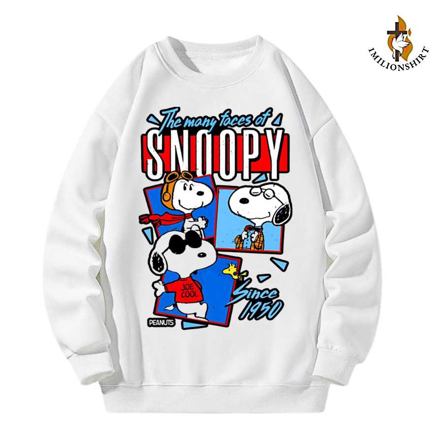 The Many Faces Of Snoopy Sweatshirt - Peanuts Fan Apparel