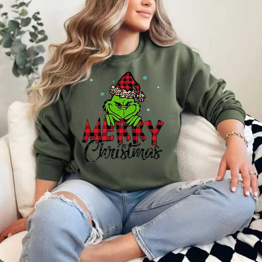 Grinch In Buffalo Plaid Christmas Sweatshirt