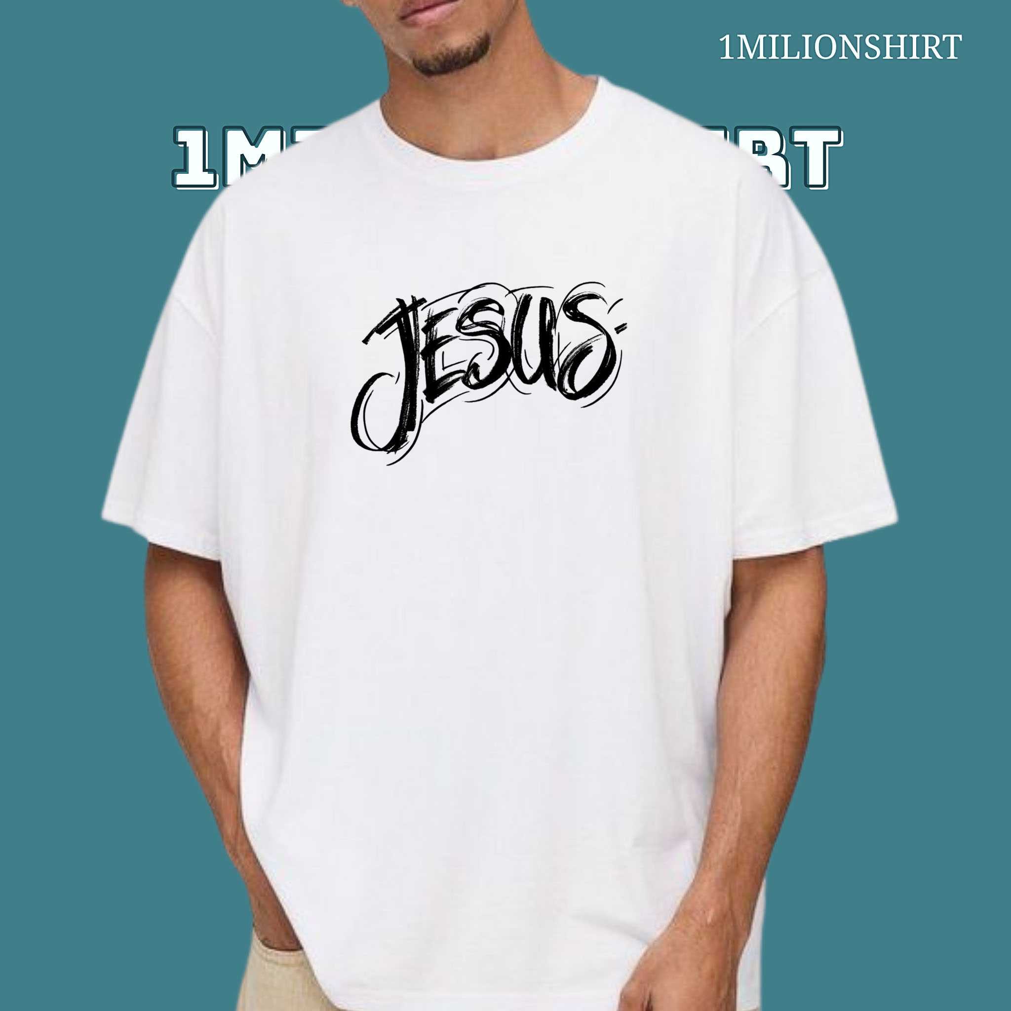 Jesus Brushstroke Script T-Shirt – Artistic Christian Devotion Tee