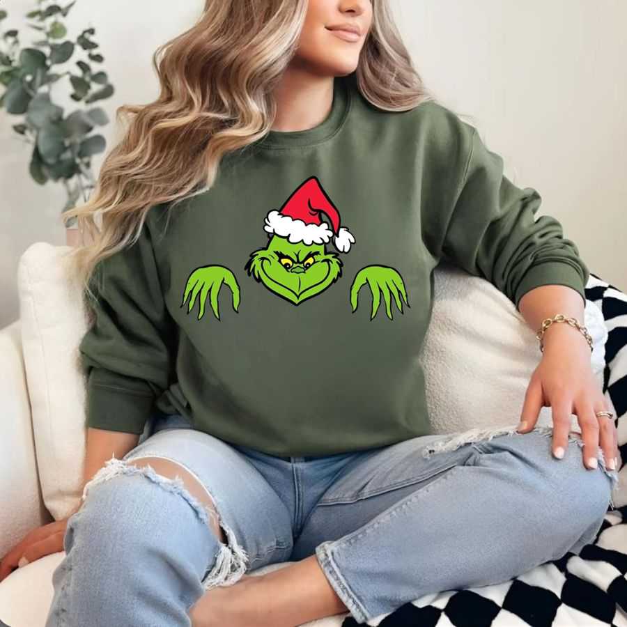 Green Grinch Peeking Christmas Sweatshirt