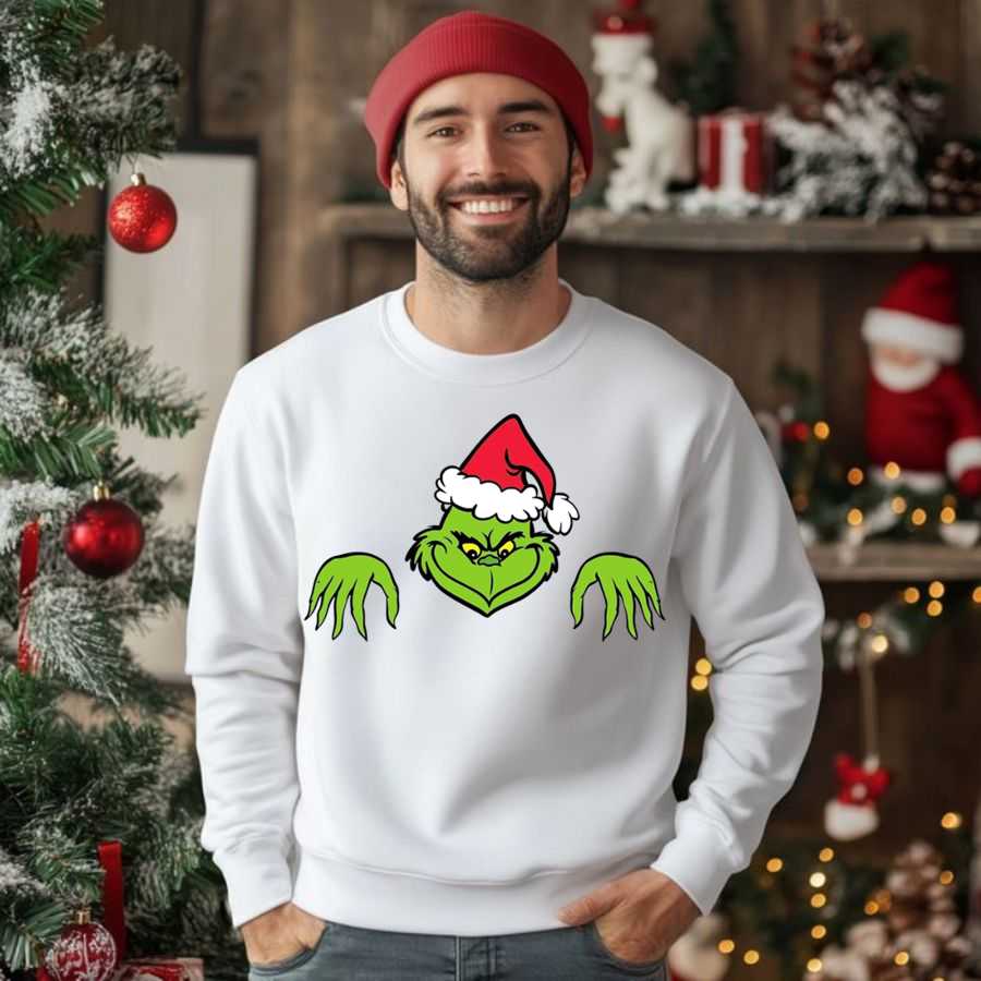 Green Grinch Peeking Christmas Sweatshirt 2 Green Grinch Peeking Christmas Sweatshirt 2