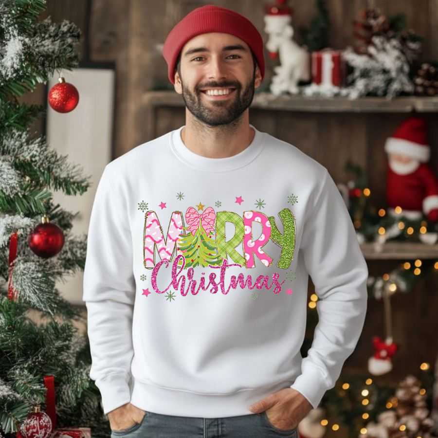 Pink Bow & Greenery Christmas Sweatshirt 2 Pink Bow & Greenery Christmas Sweatshirt 2