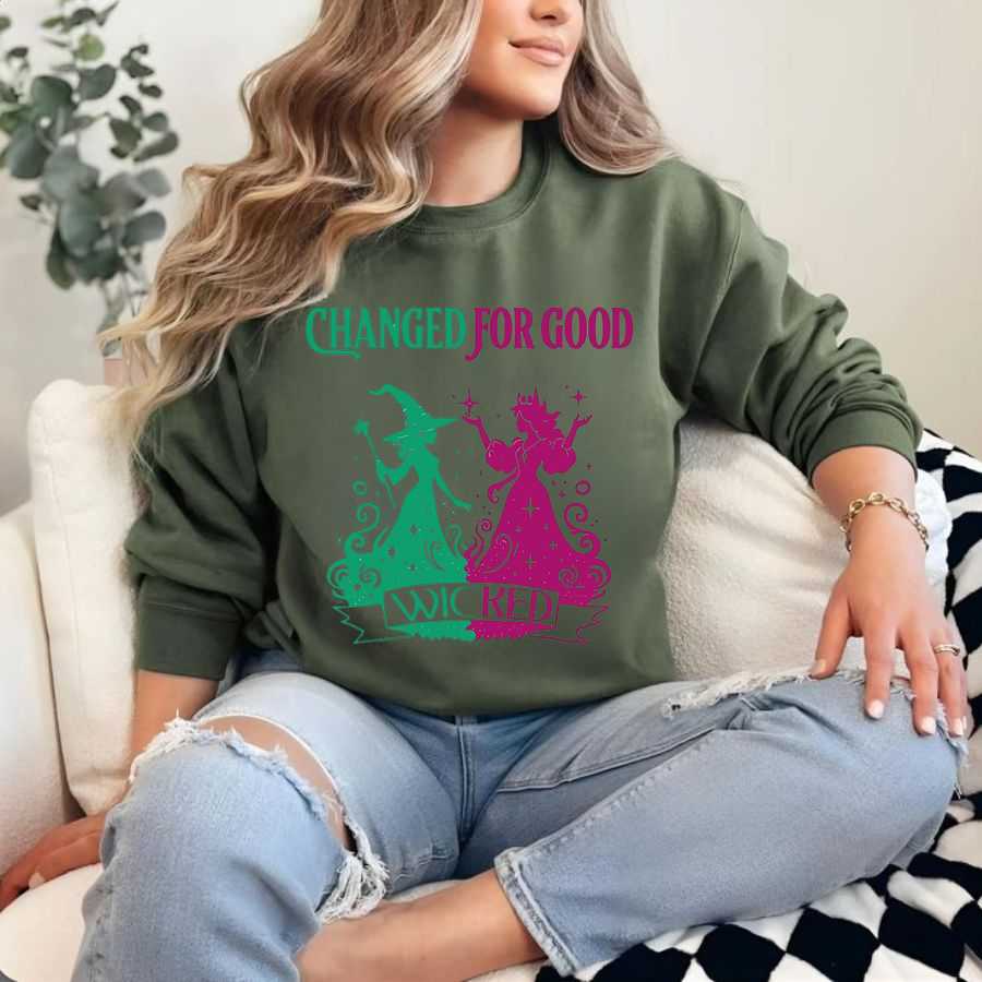 Glinda Elphaba Split Design Sweatshirt - Pink And Green Duality Pullover Glinda Elphaba Split Design Sweatshirt - Pink And Green Duality Pullover