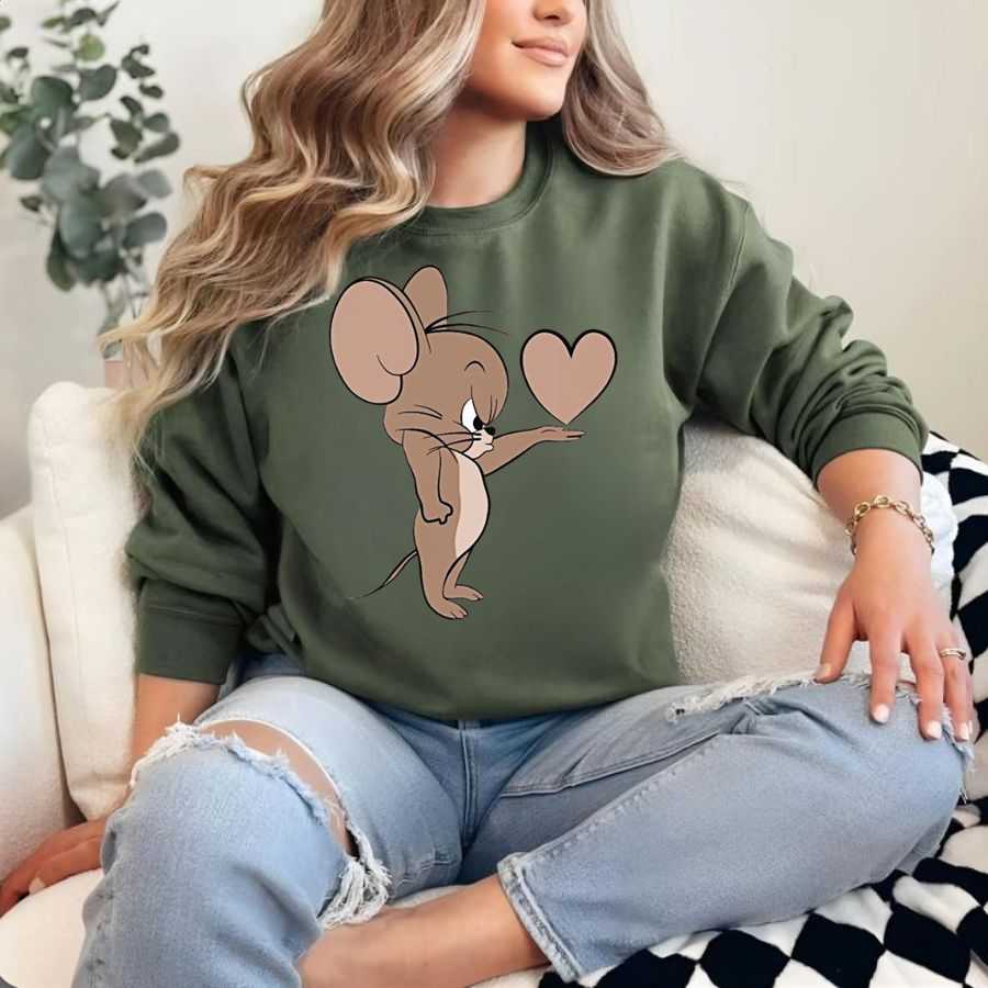 Classic Jerry Mouse Love Heart Silhouette Sweatshirt Classic Jerry Mouse Love Heart Silhouette Sweatshirt