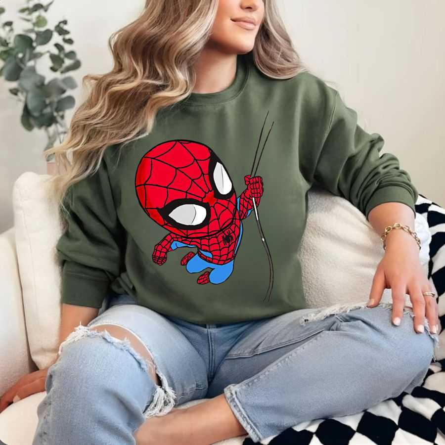 Cute Chibi Spider-Man Swinging Cartoon Sweatshirt Cute Chibi Spider-Man Swinging Cartoon Sweatshirt