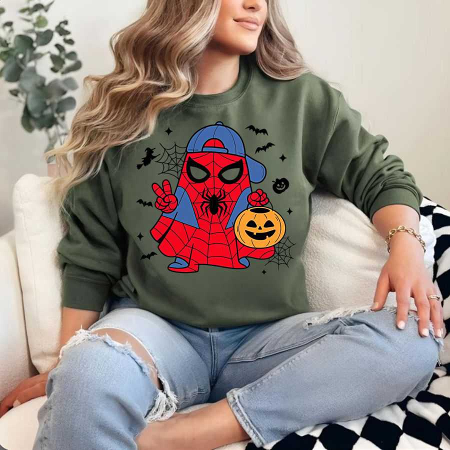 Spider-Man Halloween Ghost And Pumpkin Sweatshirt Spider-Man Halloween Ghost And Pumpkin Sweatshirt
