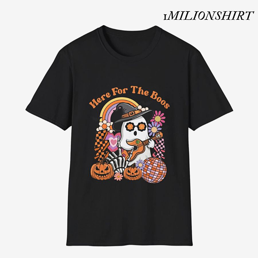 Halloween Ghost Pumpkin T-Shirt, Here For The Boos Graphic Tee
