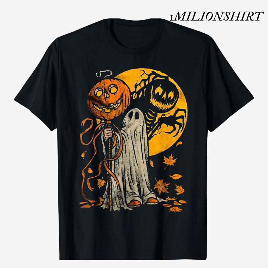 Halloween Pumpkin Ghost T-Shirt, Fall Leaves Party Graphic Tee
