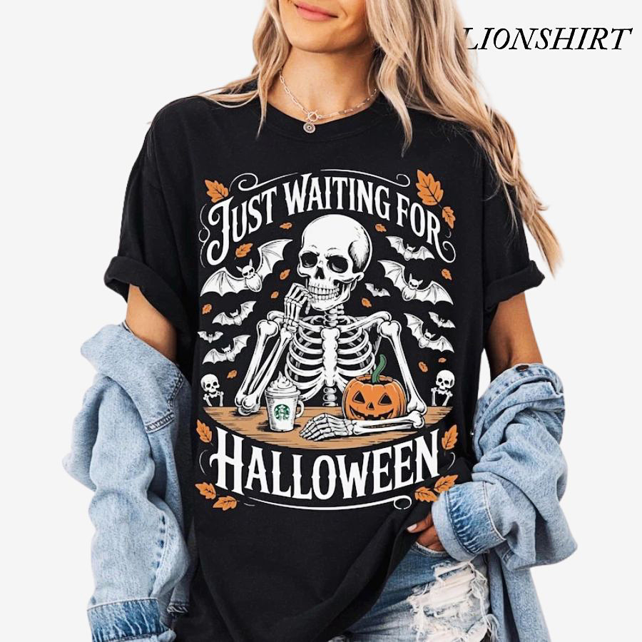 Waiting For Halloween T-Shirt, Funny Skeleton Pumpkin Graphic Tee