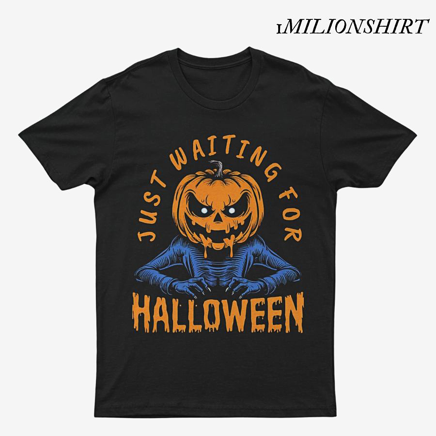 Spooky Pumpkin Halloween T-Shirt, Waiting For Halloween Skeleton Graphic Tee