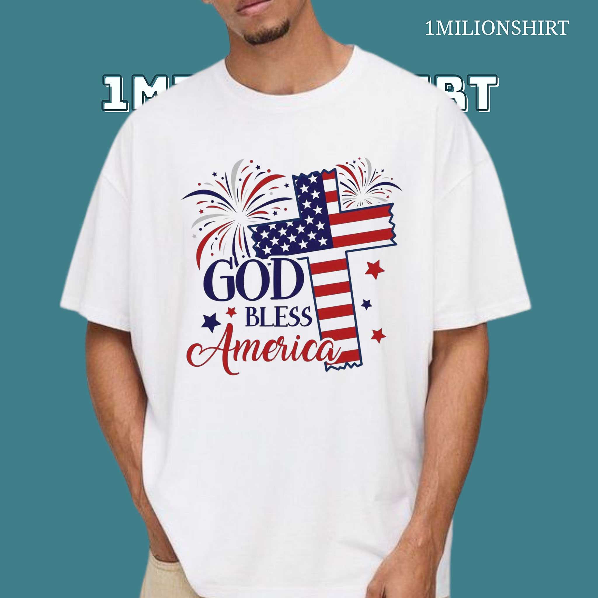 God Bless America T-Shirt – Patriotic Flag Cross Christian Tee