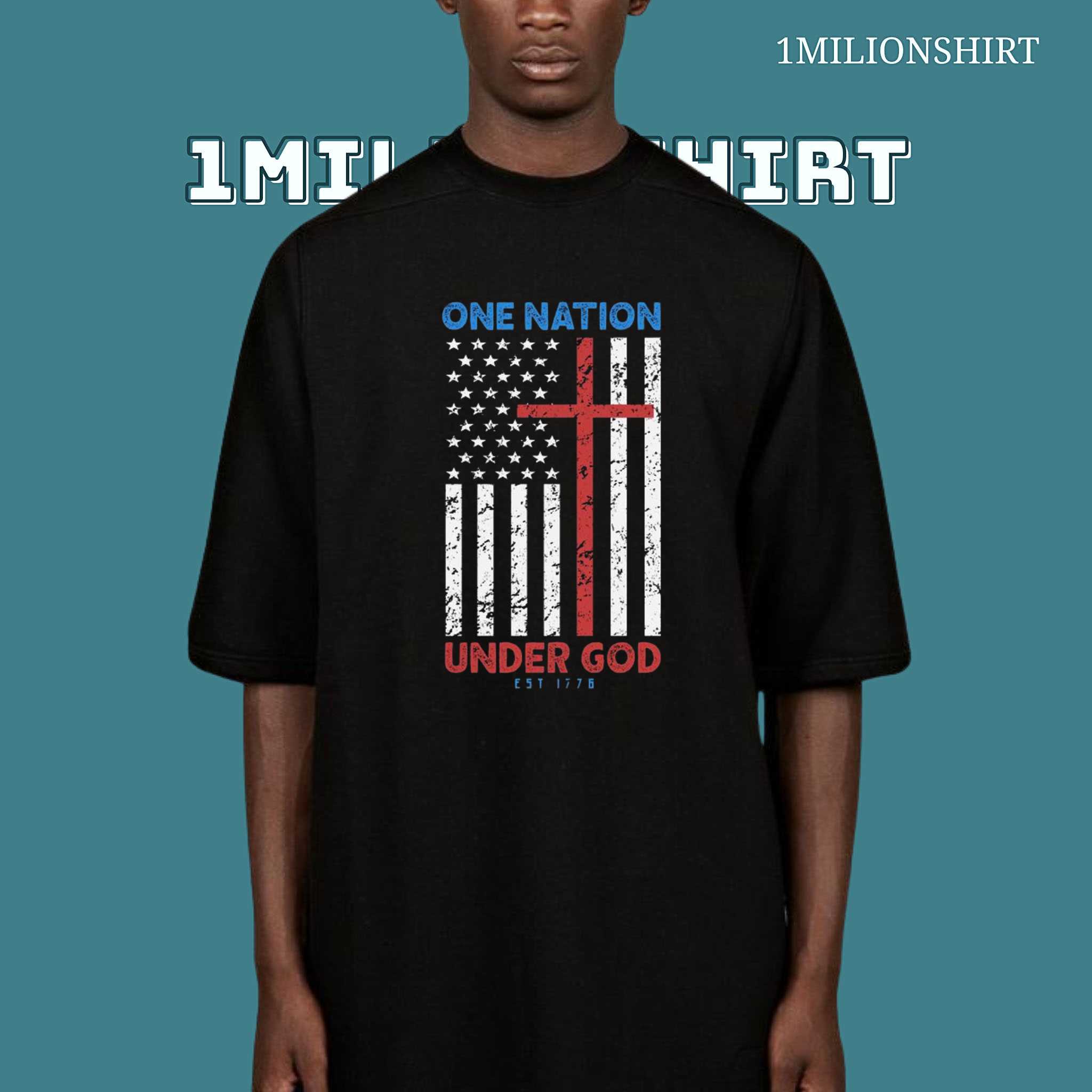 One Nation Under God T-Shirt – American Flag Cross Christian Tee