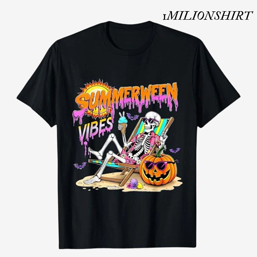 Summerween Skeleton Pumpkin T-Shirt, Spooky Vacation Tee