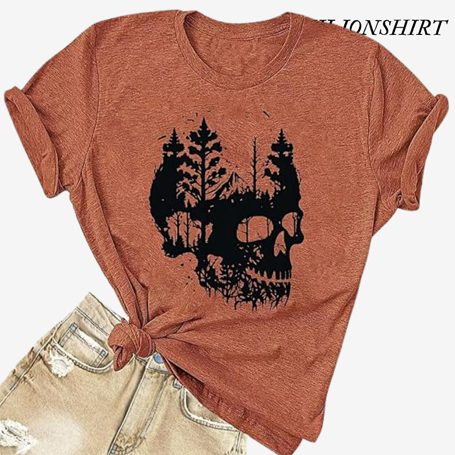 Women’s Funny Skull T-Shirt, Vintage Skeleton Graphic Tee