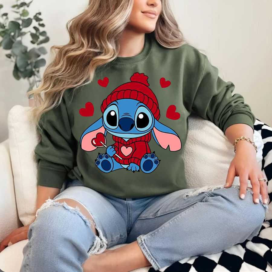 Disney Stitch Holding Heart On A Stick Sweatshirt