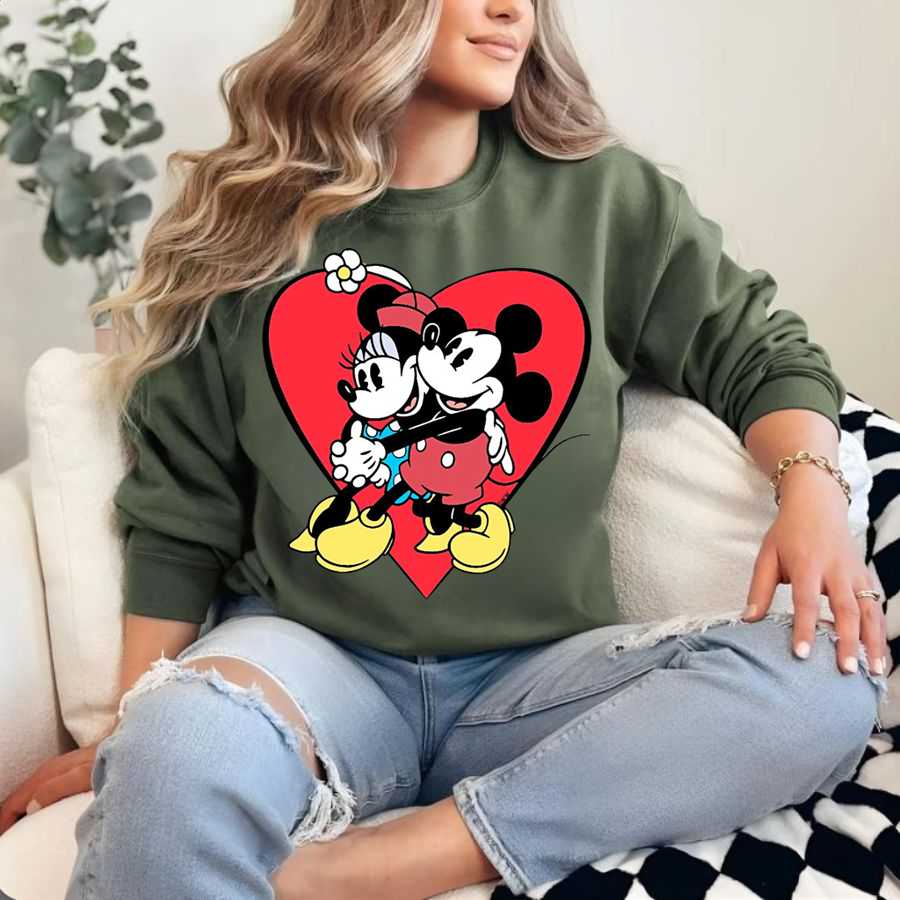 Sweetheart Mickey & Minnie Mouse Hugging Sweatshirt