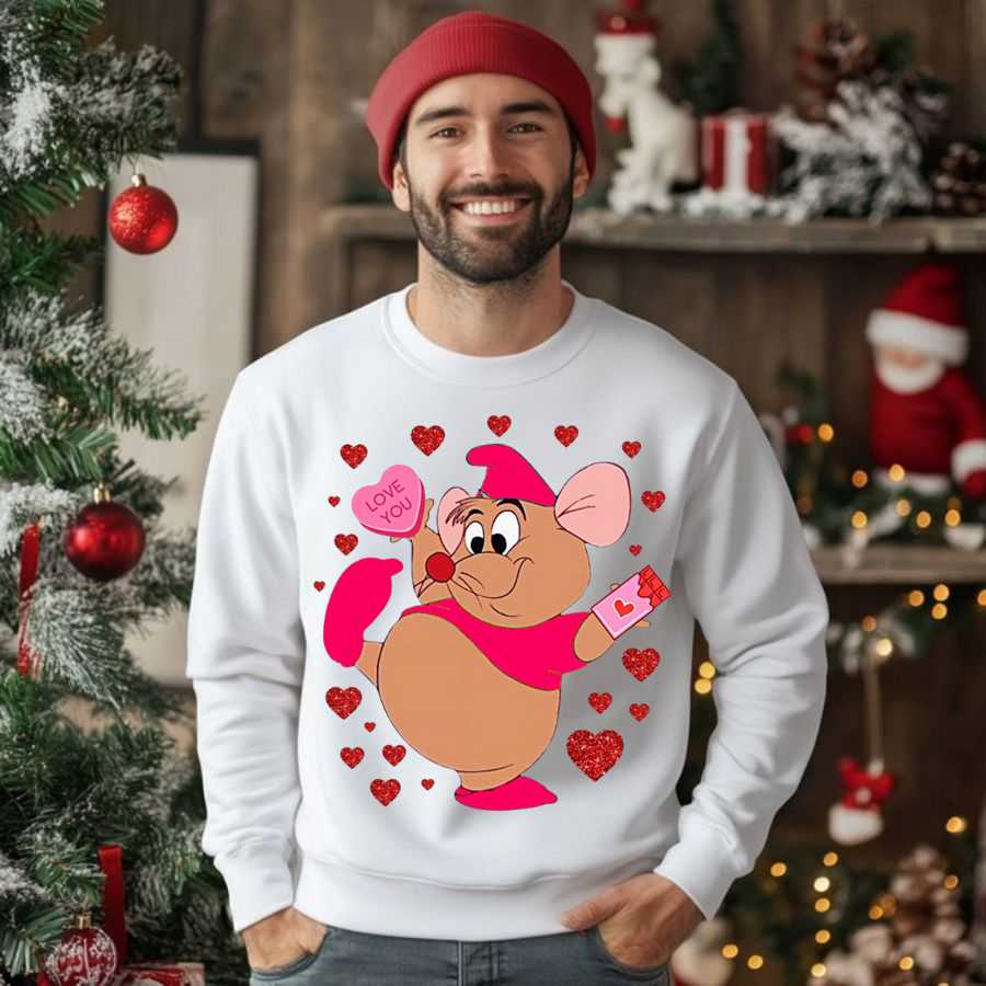 Cute Mouse Character Glitter Heart Valentine Sweatshirt 2 Cute Mouse Character Glitter Heart Valentine Sweatshirt 2
