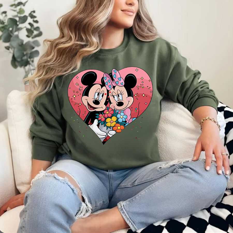 Disney Mickey & Minnie Mouse Flower Heart Sweatshirt