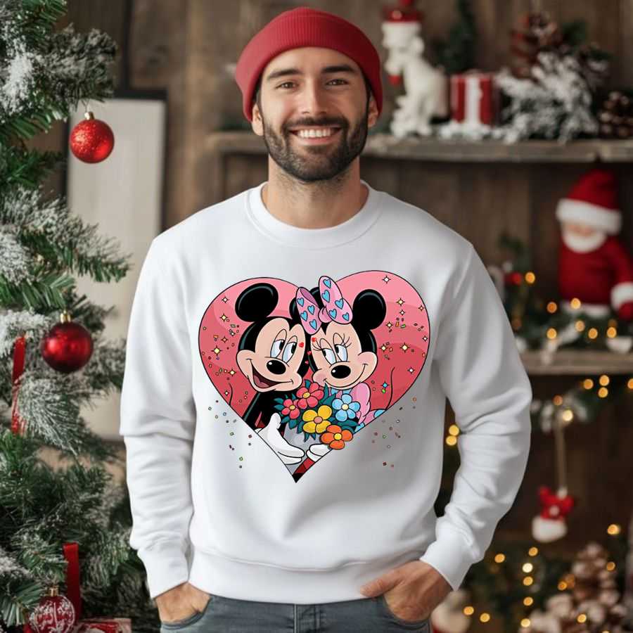 Disney Mickey & Minnie Mouse Flower Heart Sweatshirt 2 Disney Mickey & Minnie Mouse Flower Heart Sweatshirt 2