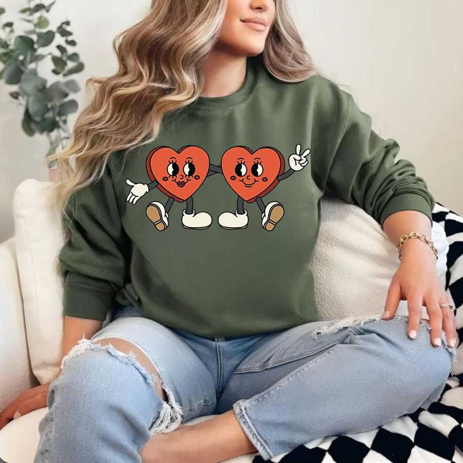 Perfectly Paired Cartoon Heart Eyes Sweatshirt