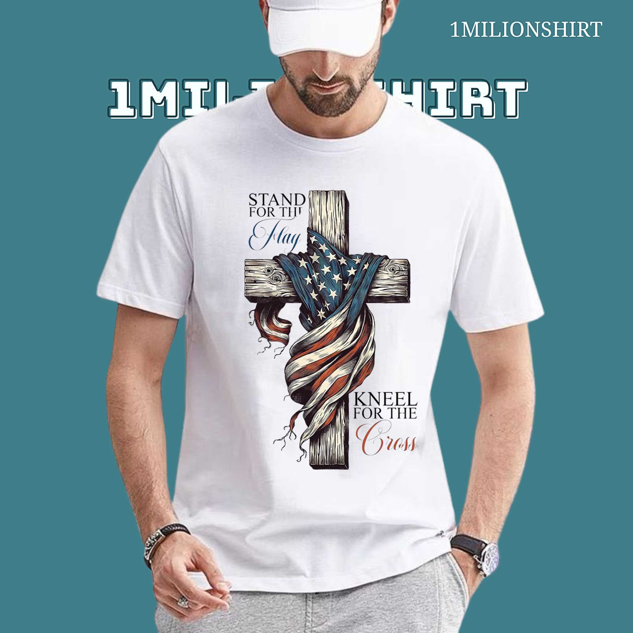 Christian 4th Of July T-Shirt – Faith Love Freedom American Flag Cross Tee