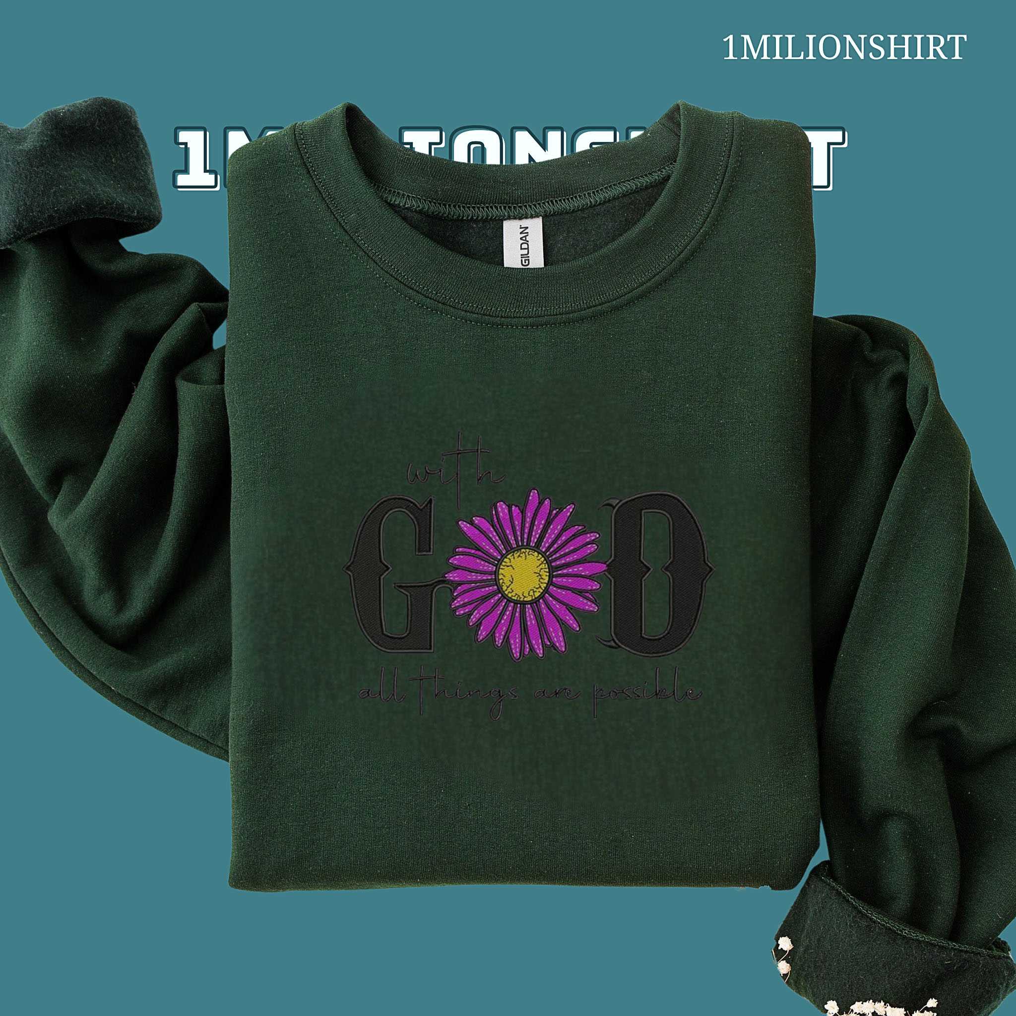 With God All Things Are Possible Embroidered T-Shirt – Christian Faith Tee