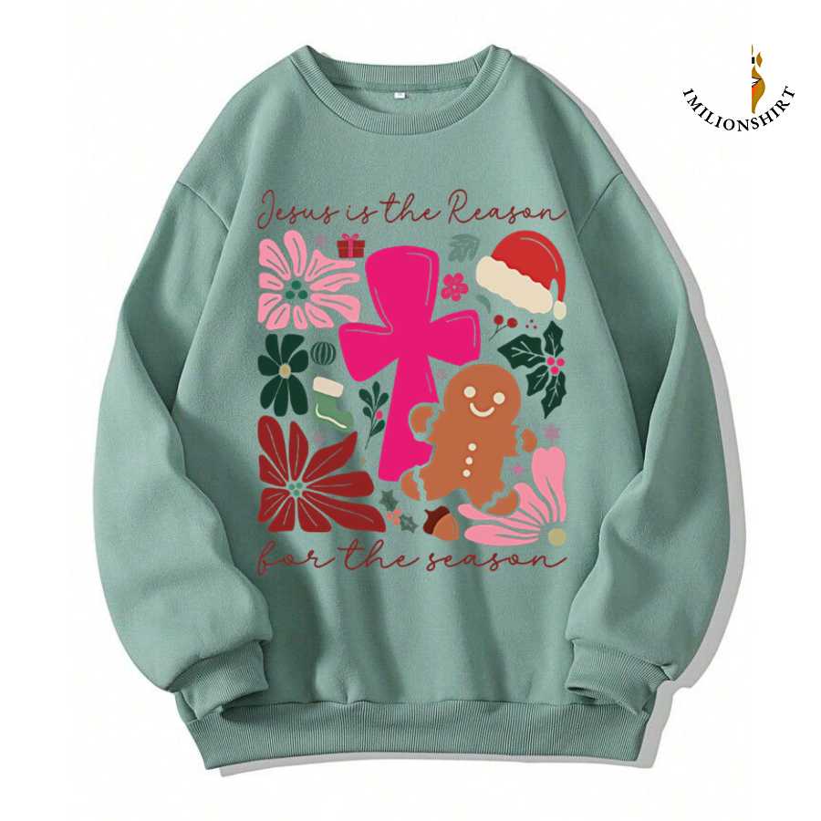 Jesus Is The Reason Floral & Plaid Christmas Sweatshirt