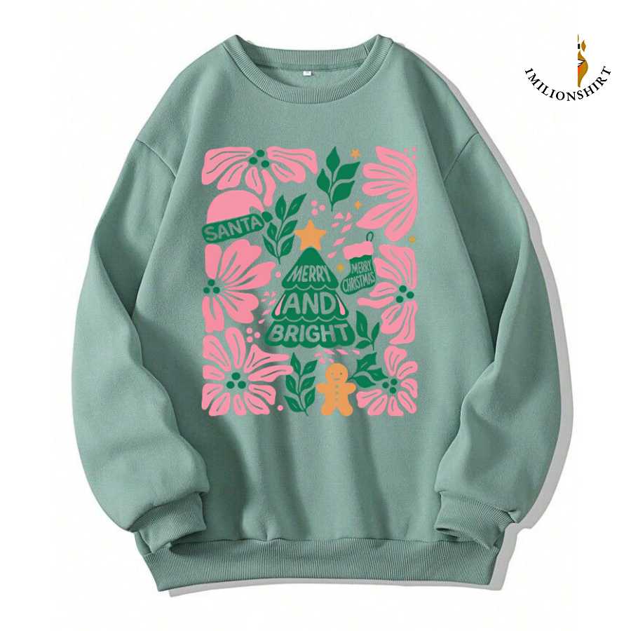 Merry And Bright Floral Christmas Sweatshirt