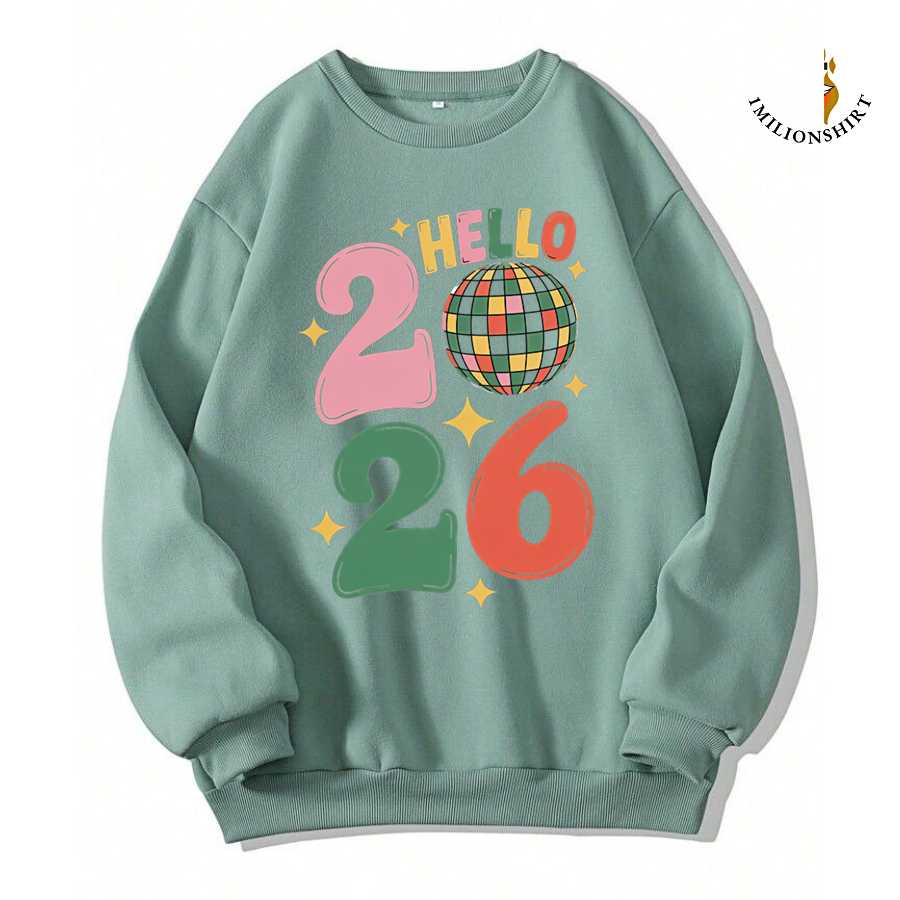 Hello 2026 Disco Ball Sweatshirt