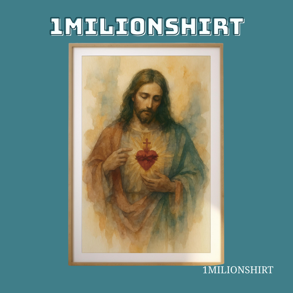 Sacred Heart Wall Poster – Christian Watercolor Print