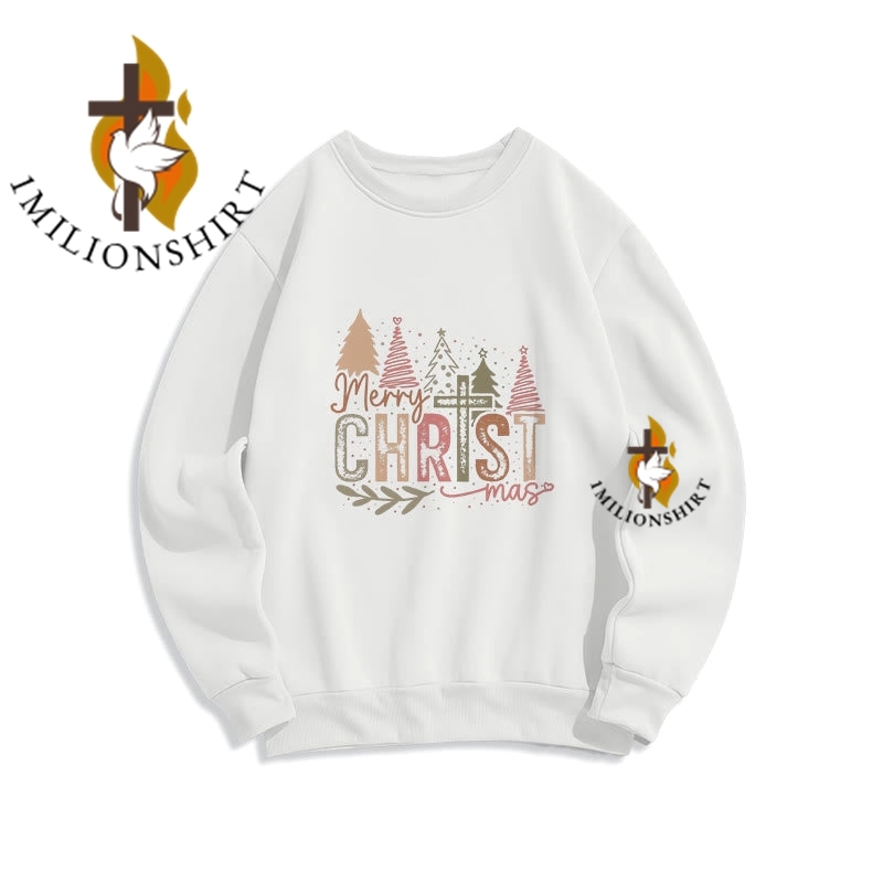 Merry Christmas Religious Cross And Tree Sweatshirt